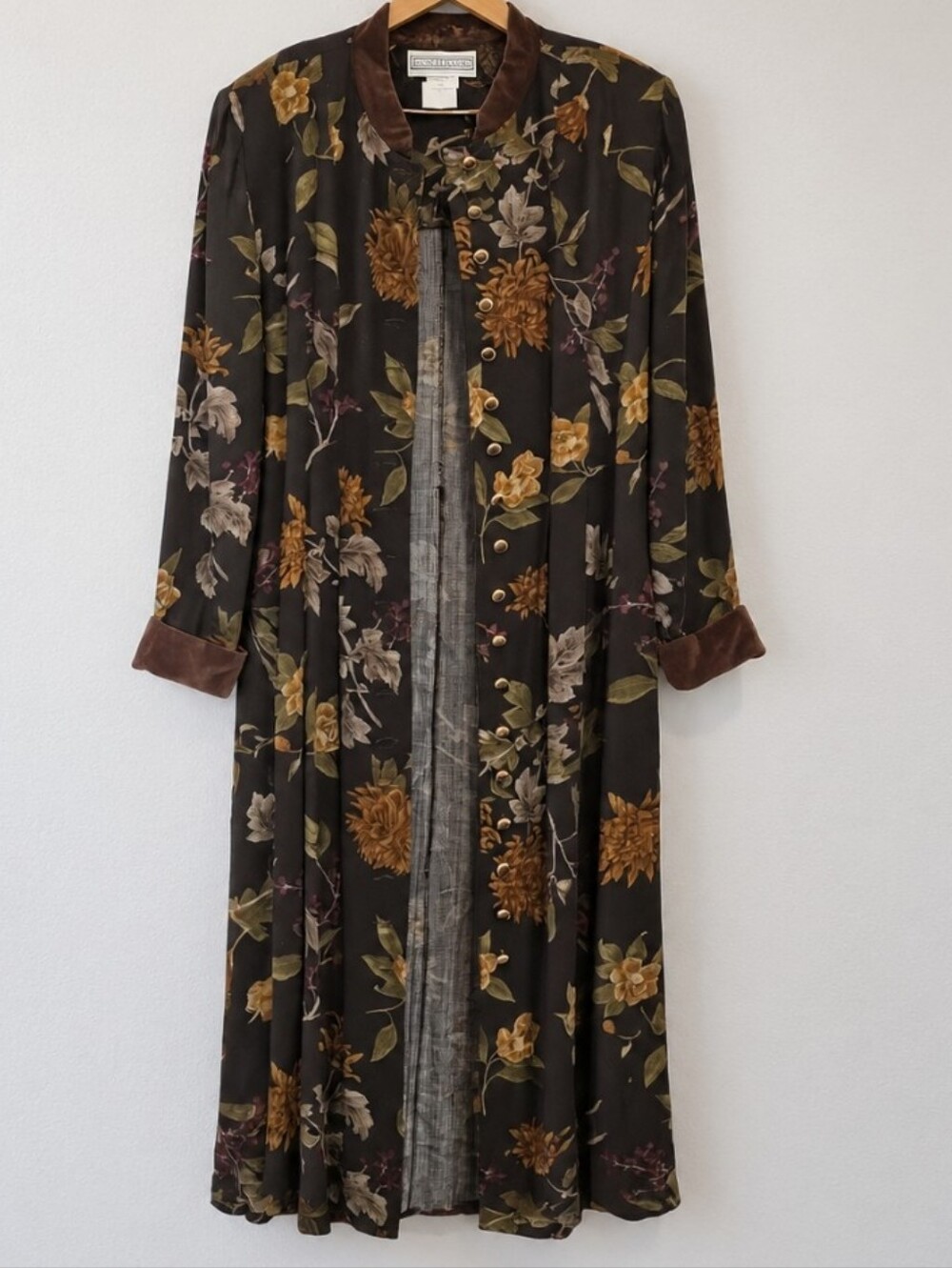 Vintage 1990s Jessica Howard Floral Maxi Dress – Size 16 – Velvet Collar & Cuffs